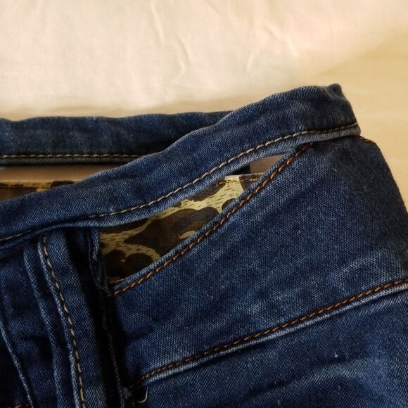 Blue Denim Shorts with Cheetah Print Accents - Picture 4 of 8